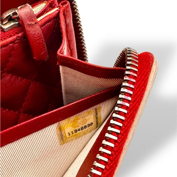 2.55 Long Wallet Distressed Leather Zip Around Purse Authentic In Red - Picture 13 of 14